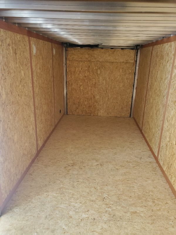 View of the interior back entrance in the 2022 Tow Tek 7x14 All Aluminum with Rear Ramp Door