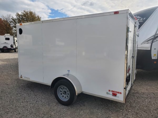 Side view of the 2022 In The Hunt Trailers 6X12 Barn Doors in white