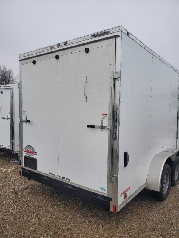 Exterior view of the ramp door on the 2022 Cargo Mate 7x16 (White)