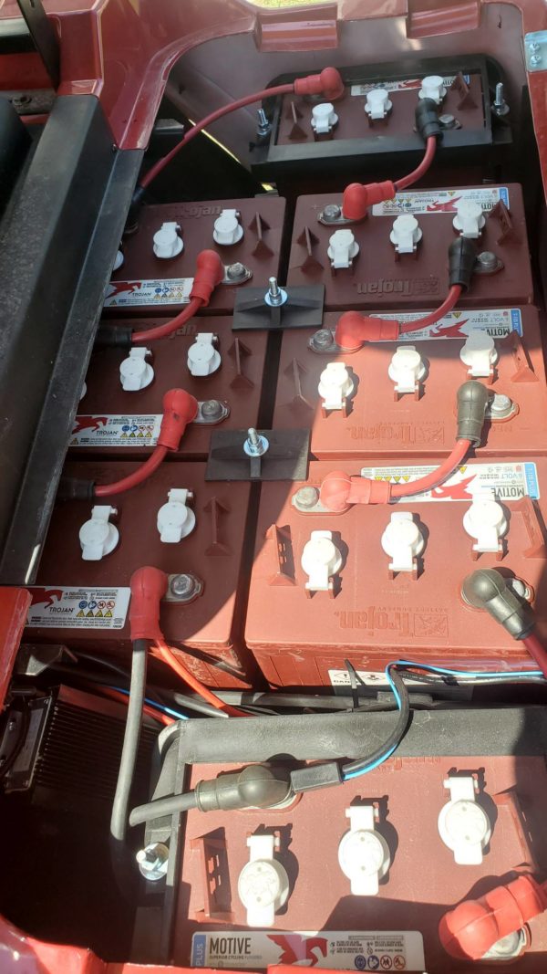 View of the 2022 AGT 48V Red Trojan batteries