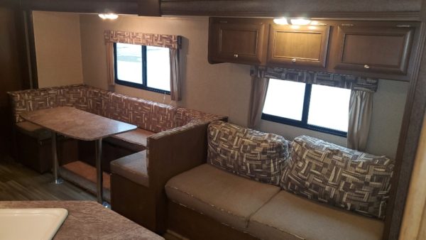 Couch in the 2017 Shasta 310K Bunk House